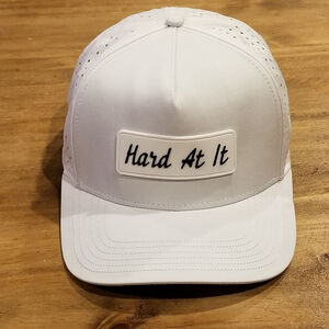 Hard At It Hat Cap Snapback White PVC Patch Adjustable Hat Co Performance Lazer